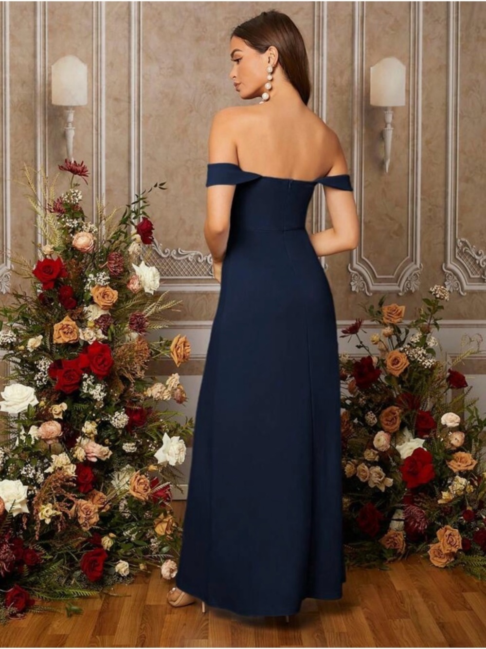 SHEIN Navy One-Shoulder Floor-Length Evening Gown with Thigh Slit - Picture 2 of 6